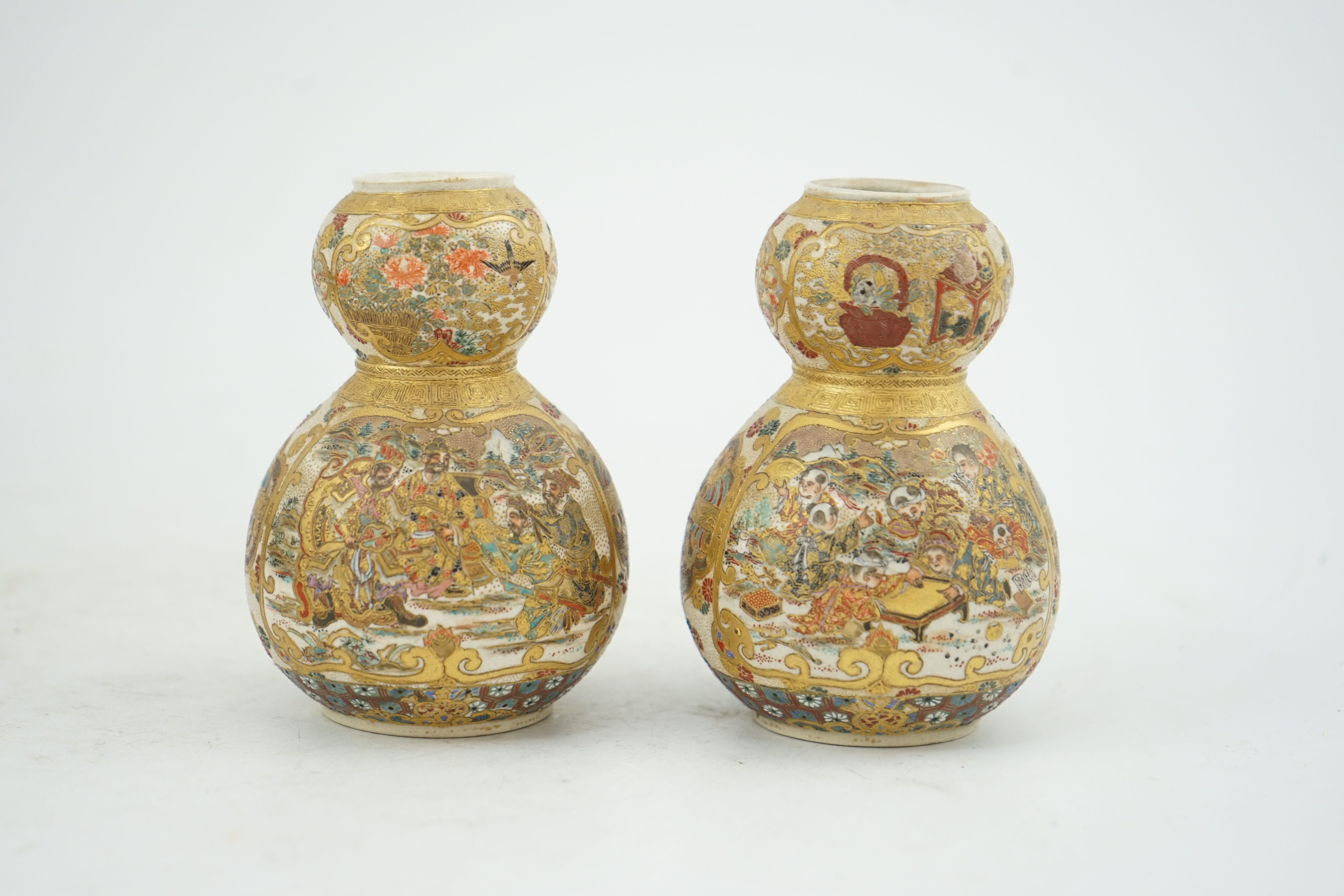 A pair of Japanese Satsuma double gourd-shaped miniature vases, early 20th century